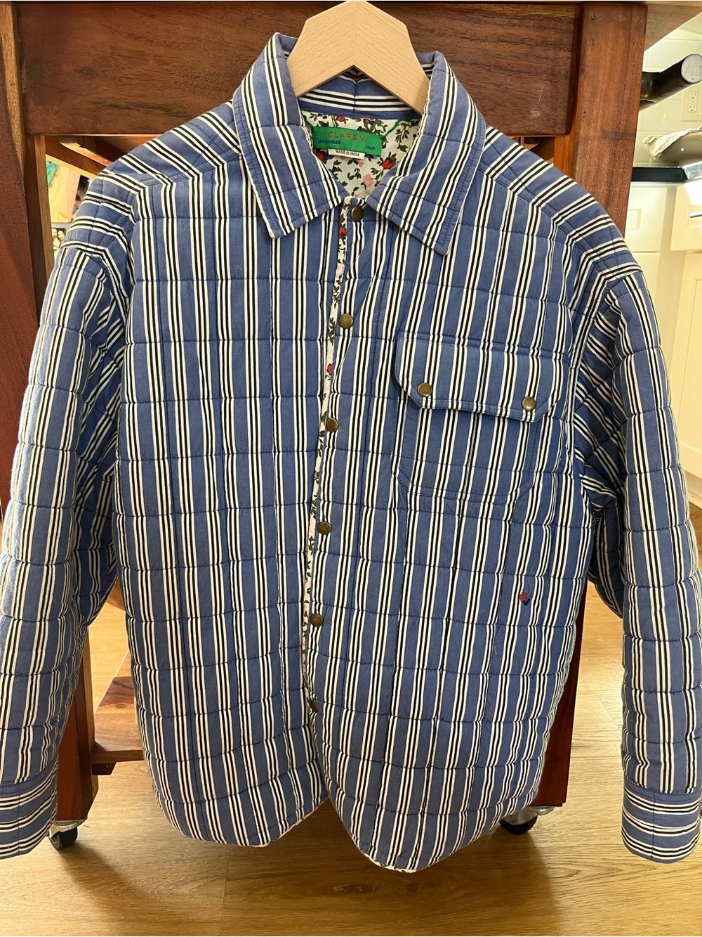 Clare V reversible Jacque Striped Blue Quilted Teddy Jacket